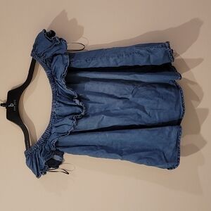 🐀VELVET Heart off the shoulder ruffled denim top Sz S